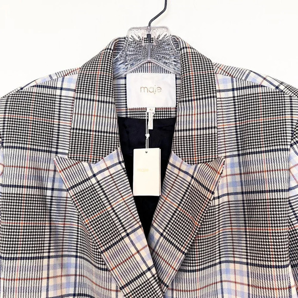 Maje Gray Plaid Academia Preppy Designer Classic Collared Blazer 42 NWT - Picture 7 of 10